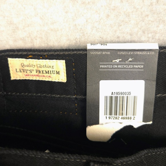 Levi's 501 90s Straight Leg Premium Quality Black Denim Jeans 28x32 (Fits 30x32) - Picture 2 of 8